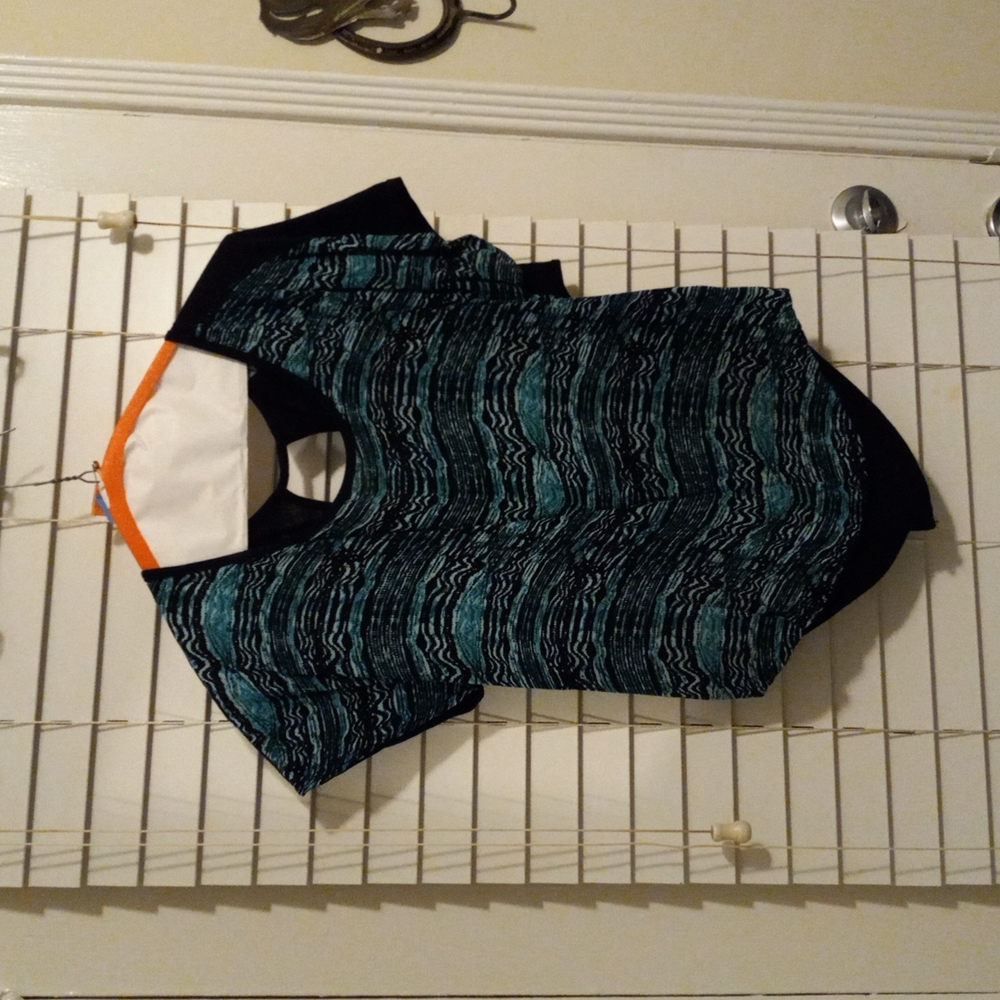 Fatty D USA top, vintage, small, aqua, white and black, check out the back!